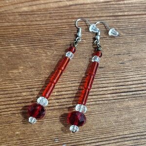 **5 For $20***Red Beaded Dangle Earrings, Handmade Ladies Earrings